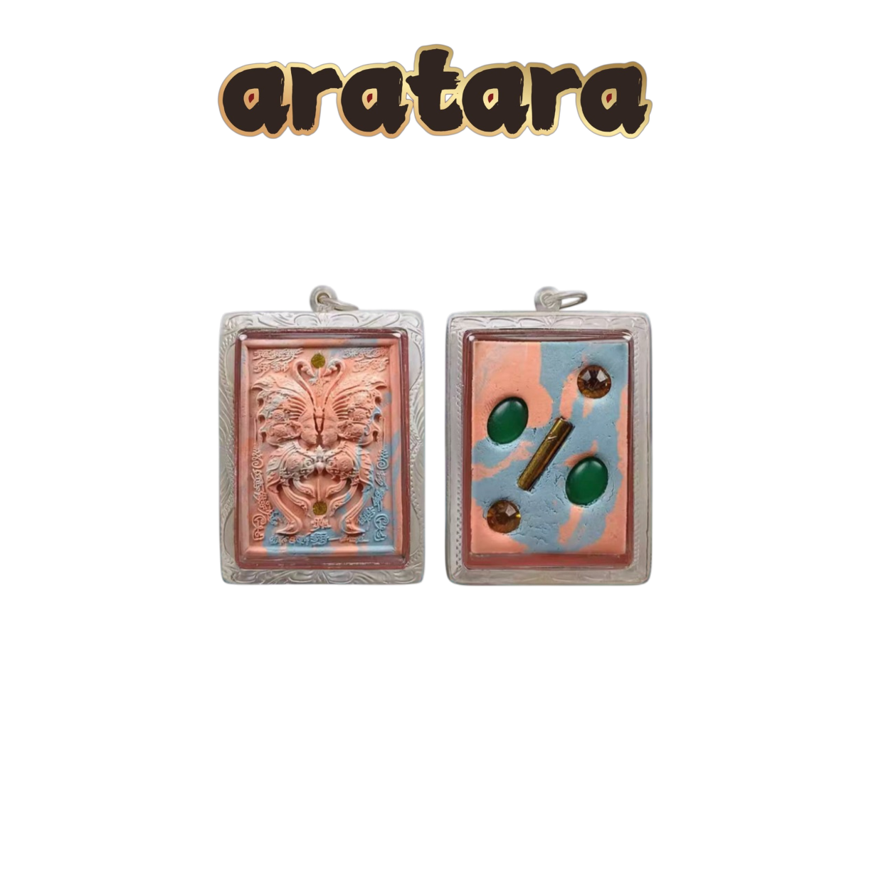 BE 2550 Kruba Krissana Wat Krok Uthong Lucky Butterfly Amulet (Sacred Powder With Inlaid Gemstones, Carved Silver Casing)