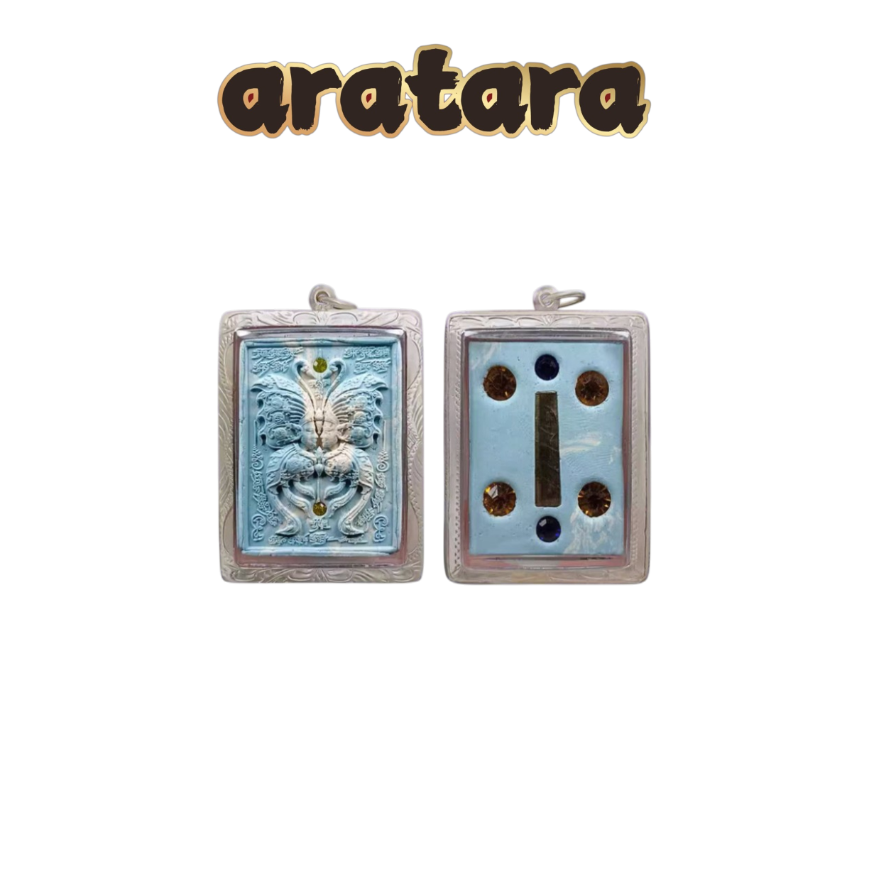BE 2550 Kruba Krissana Wat Krok Uthong Lucky Butterfly Amulet (Sacred Powder With Inlaid Gemstones, Carved Silver Casing)