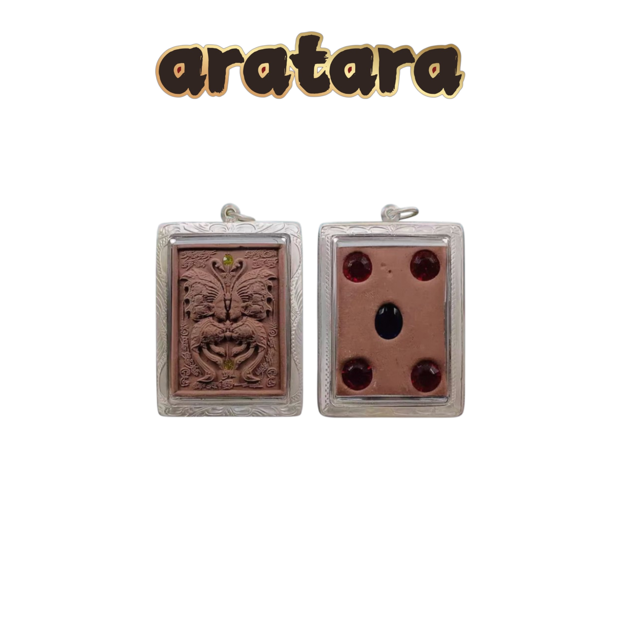 BE 2550 Kruba Krissana Wat Krok Uthong Lucky Butterfly Amulet (Sacred Powder With Inlaid Gemstones, Carved Silver Casing)