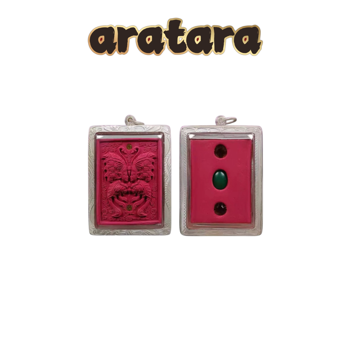 BE 2550 Kruba Krissana Wat Krok Uthong Lucky Butterfly Amulet (Sacred Powder With Inlaid Gemstones, Carved Silver Casing)