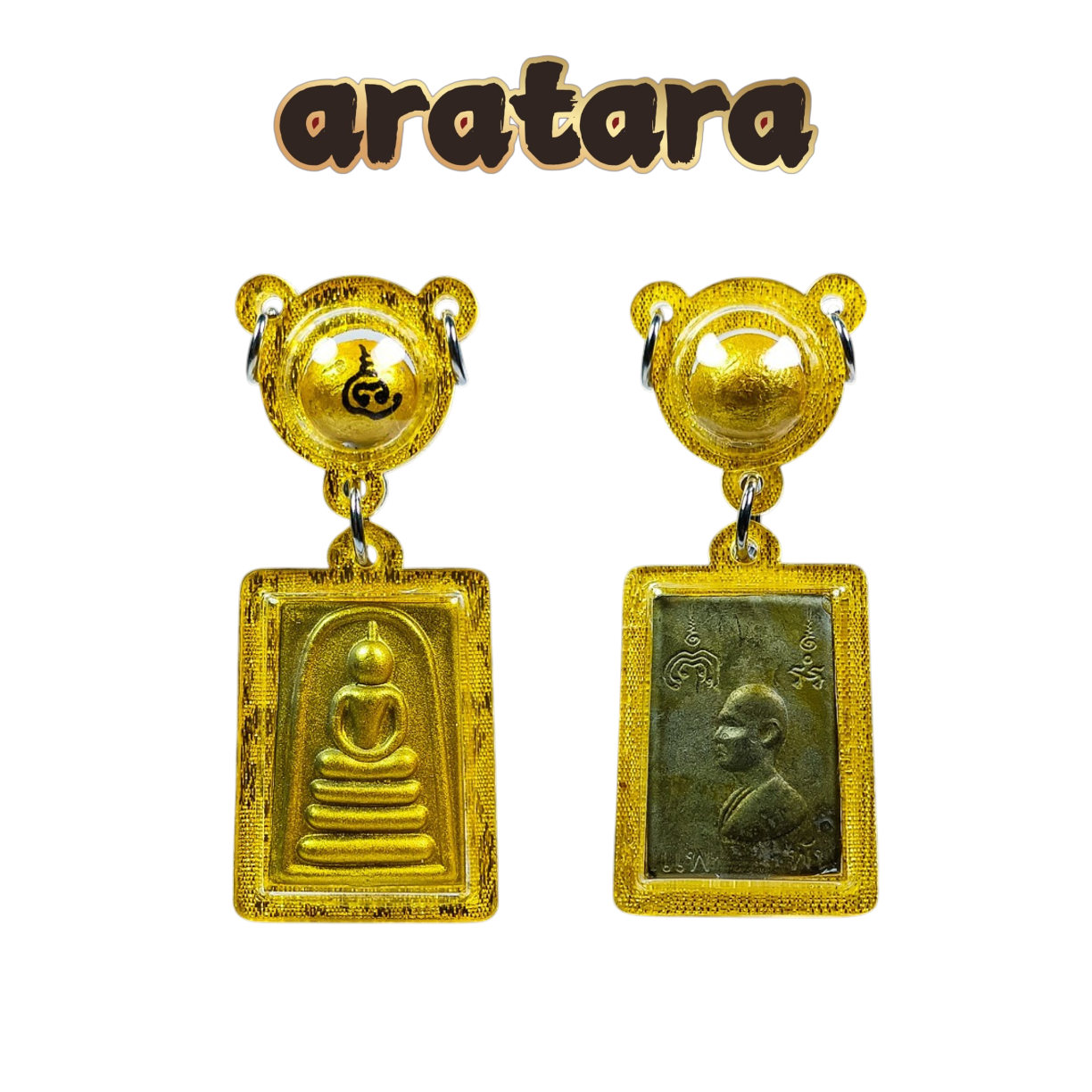 Luang Phor Sakorn Buddha Heart Look Om + Luang Phor Pae Golden Armor Phra Somdej 3-Hook Amulet Set