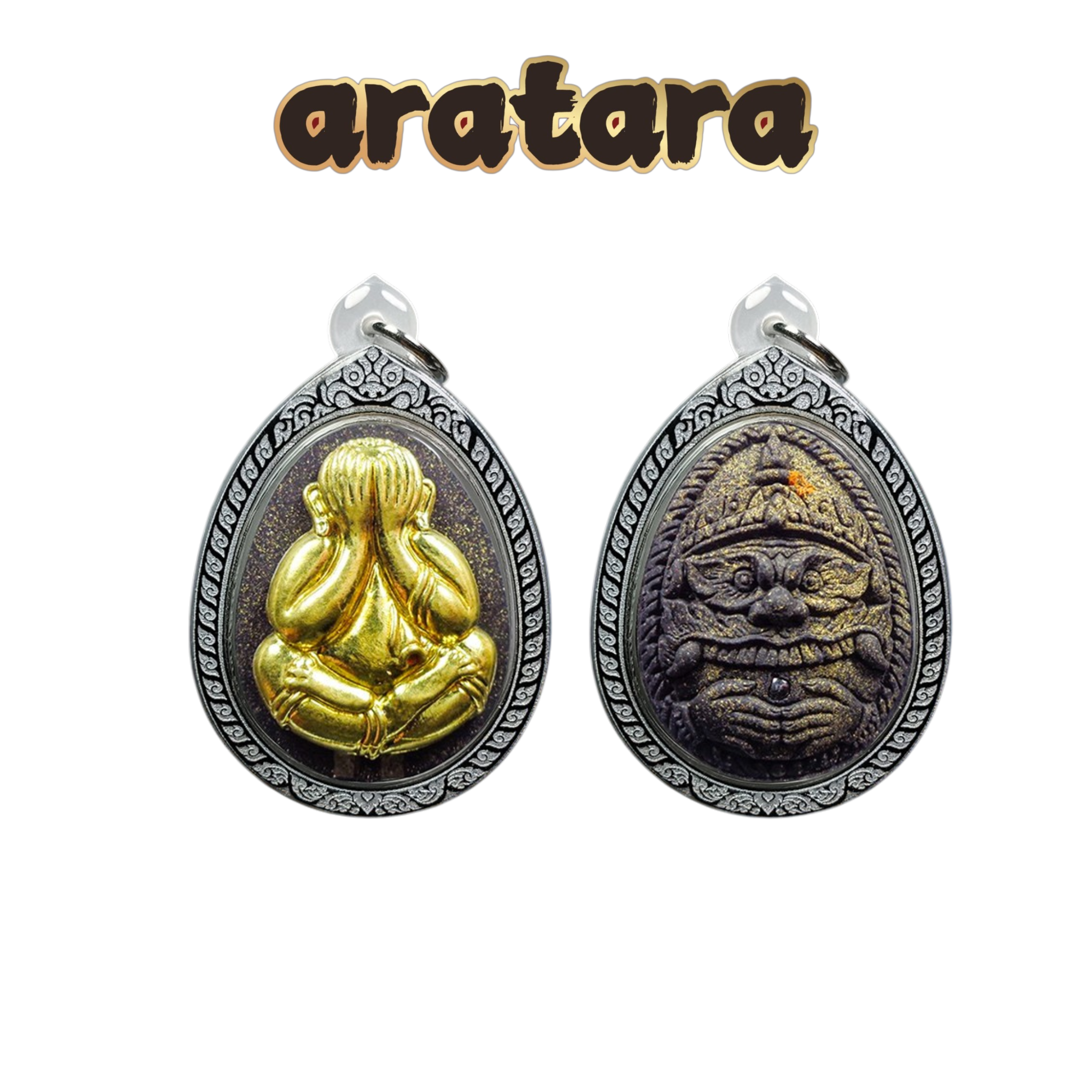 BE 2557 Luang Pu Kee Wat Si Lam Yong Gold-Face Phra Pidta with Phra Rahu Reverse Amulet