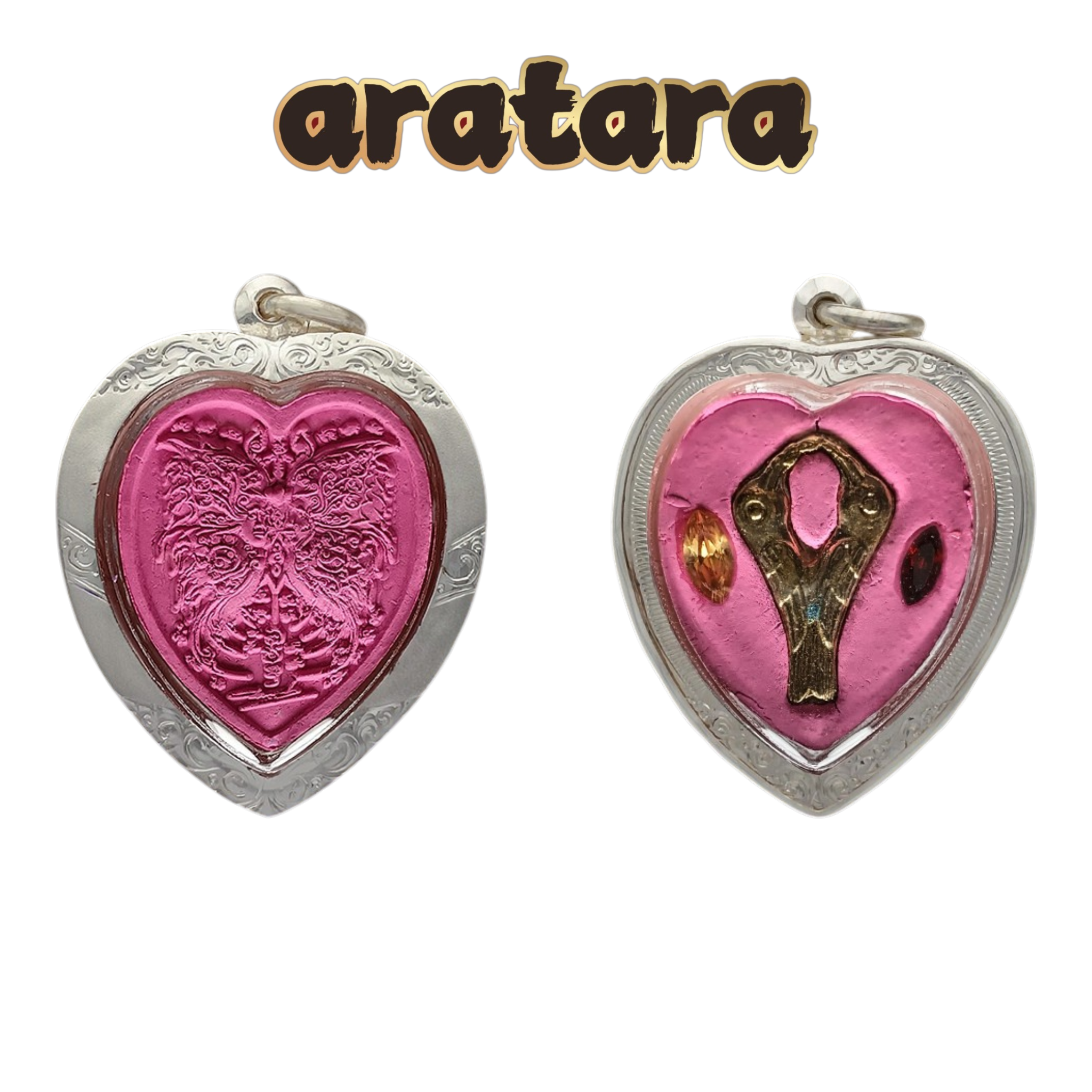 BE 2562 Kruba Krissana Wat Khao U Thong Heart-Shaped Purple/Pink Butterfly Amulet