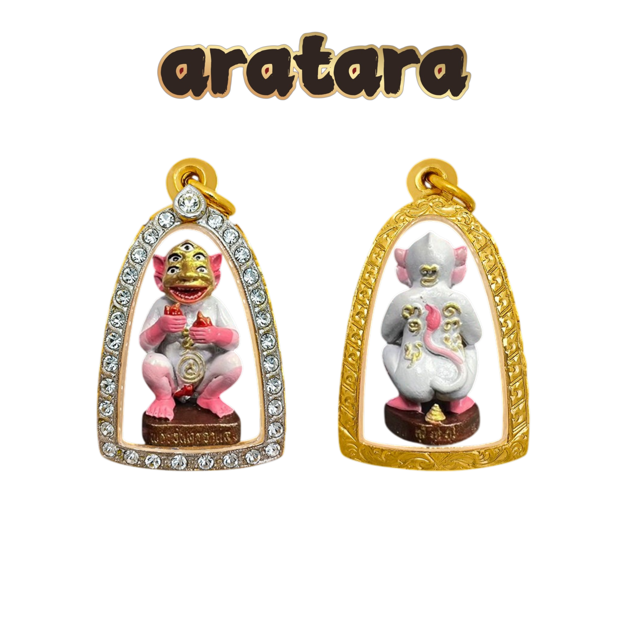 "BE 2566 Kruba Boonyang Wat Huay Nam Aun Pink-White 5 Eyes 4 Ears (Si Hu Ha Ta) Amulet, Retro Mold, Metal Colored Version "
