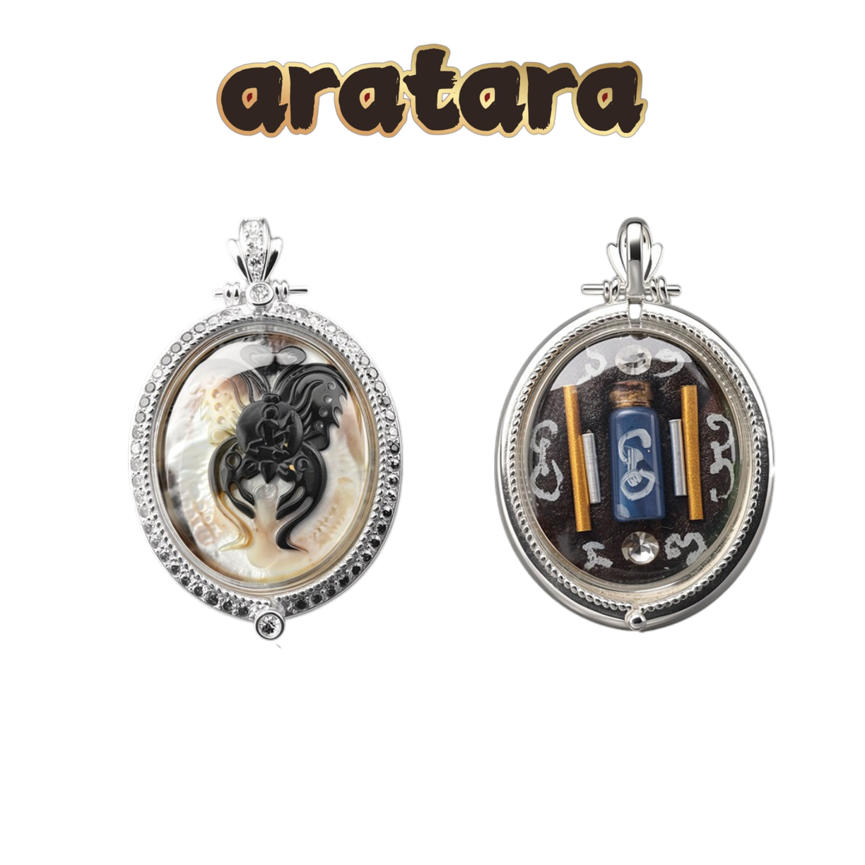 BE 2558 Kruba Krissana Wat Khao Or Shell Butterfly Amulet (Shell & Pearl, Silver-Plated Casing with Zircon)