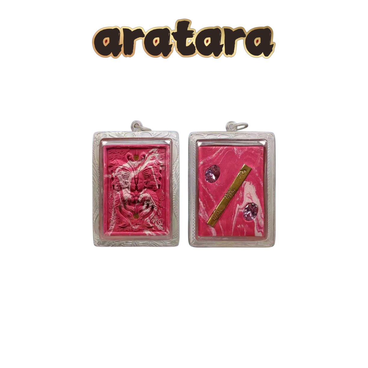 BE 2550 Kruba Krissana Wat Krok Uthong Lucky Butterfly Amulet (Sacred Powder With Inlaid Gemstones, Carved Silver Casing)
