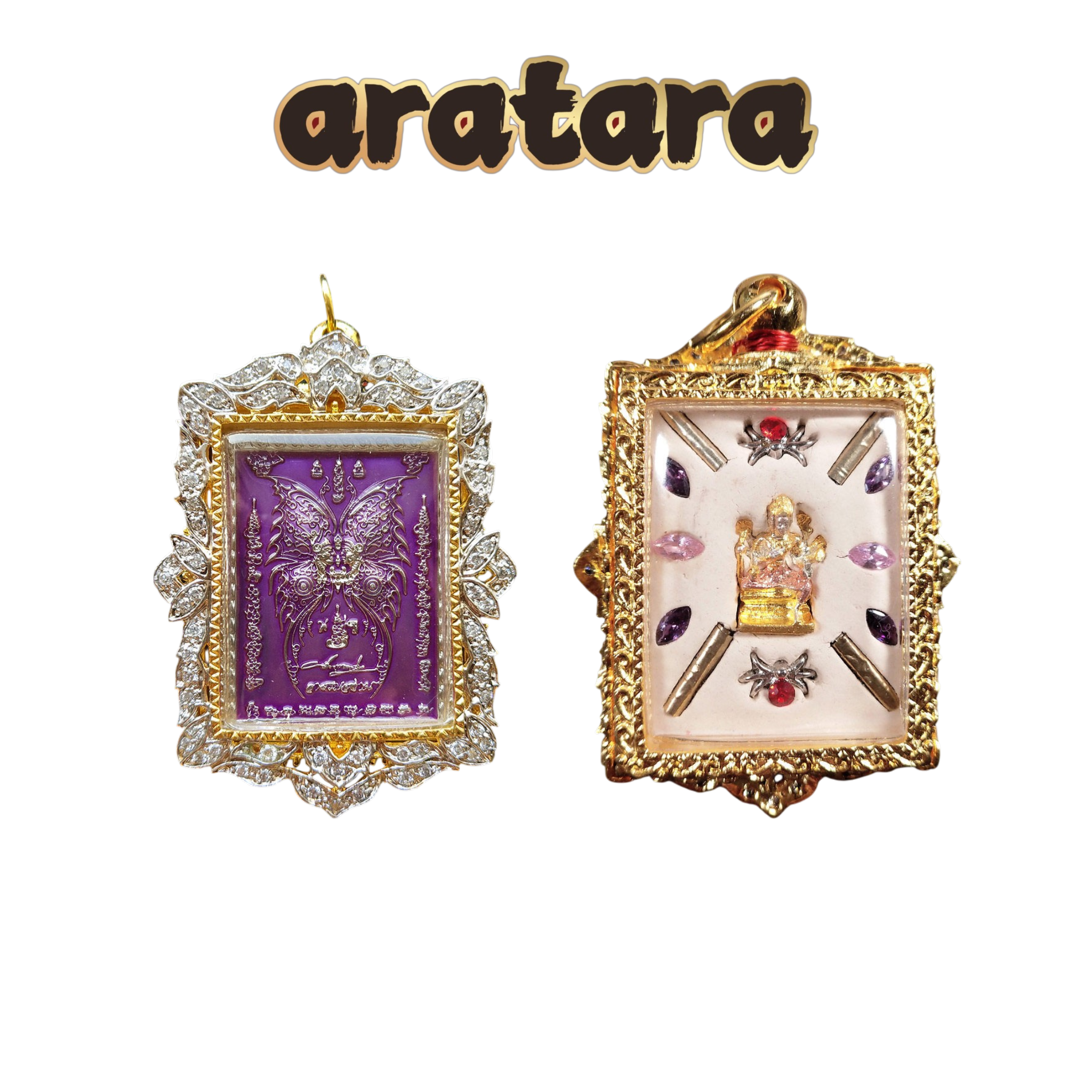 BE 2558 Kruba Krissana Wat Khao Or Purple Clay Butterfly Amulet